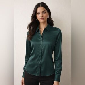 Express Portofino Blouse – Emerald Green Satin | XXS